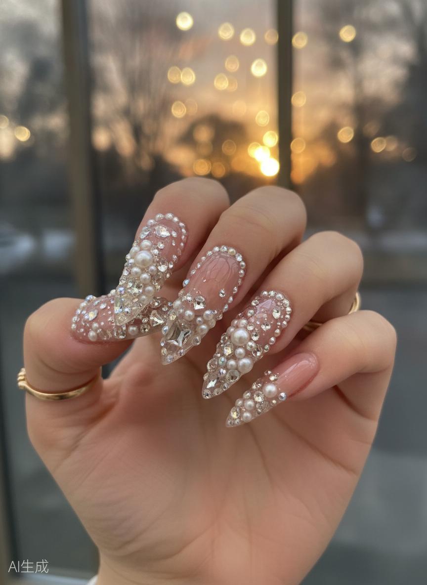 Nails avec strass et perles